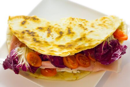 Close up view of Piadina romagnola from Riminiの写真素材