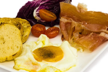 Cose up view of fried eggs with baconの写真素材