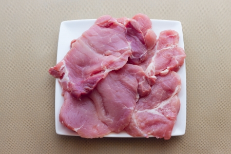 A close up view of same pork steaksの写真素材