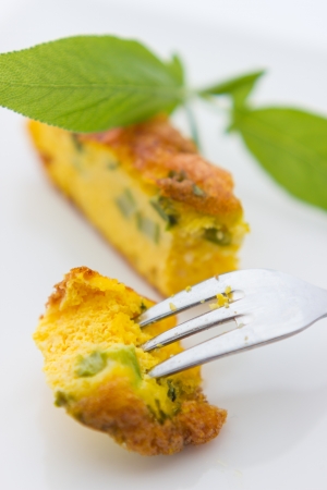 Cose up view of pie with asparagusの写真素材