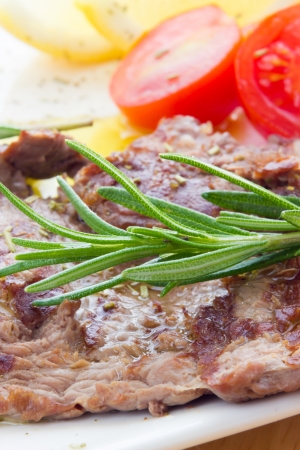 Close up view of same veal steaksの写真素材