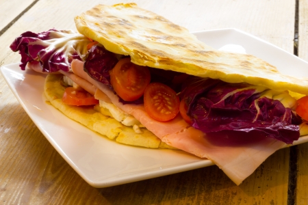 Close up view of Piadina romagnola from Riminiの写真素材
