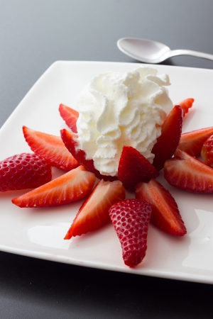 A plate of tasty strawberry dessertの写真素材