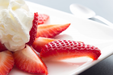 A plate of tasty strawberry dessertの写真素材