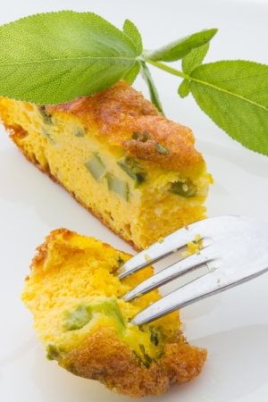 Cose up view of pie with asparagusの写真素材