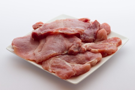 A close up view of same pork steaksの写真素材