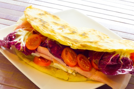 Close up view of Piadina romagnola from Riminiの写真素材