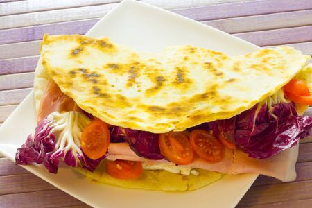 Close up view of Piadina romagnola from Riminiの写真素材