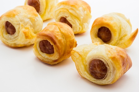 A close up view of snacks with Wurstelsの写真素材