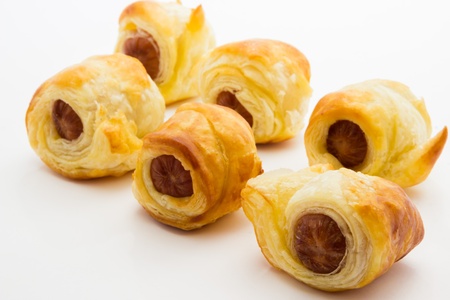 A close up view of snacks with Wurstelsの写真素材