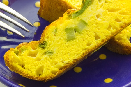 Cose up view of pie with asparagusの写真素材