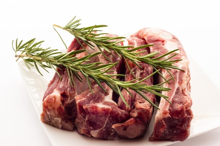 Pork chops ready to be cookedの写真素材