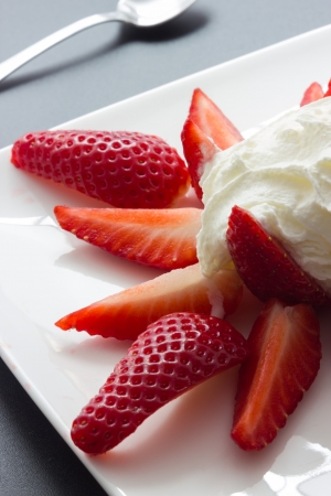 A plate of tasty strawberry dessertの写真素材