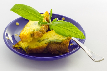 Cose up view of pie with asparagusの写真素材