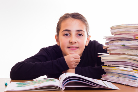 little cute girl do homeworksの写真素材