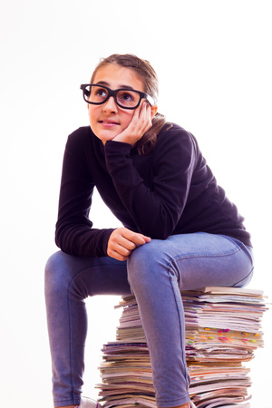 little cute girl do homeworksの写真素材
