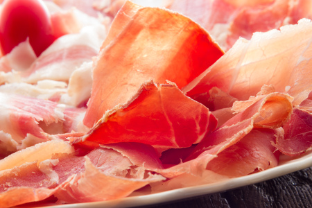 Real pork ham from Italy Bolognaの写真素材