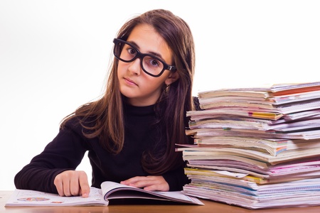 little cute girl do homeworksの写真素材