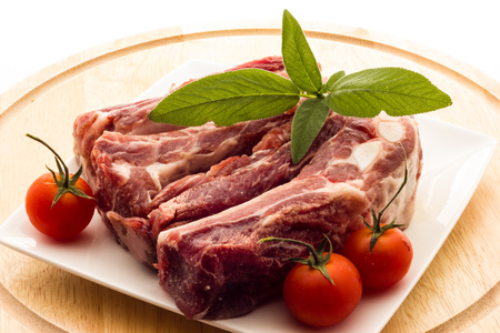 Pork chops ready to be cookedの写真素材
