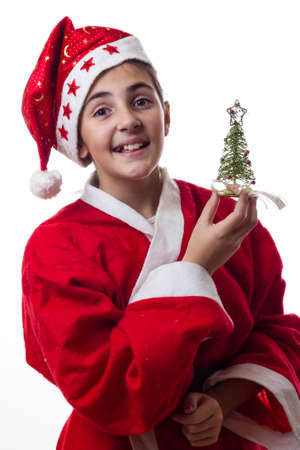 little girl with christmas costumeの写真素材