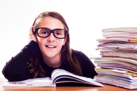 little cute girl do homeworksの写真素材