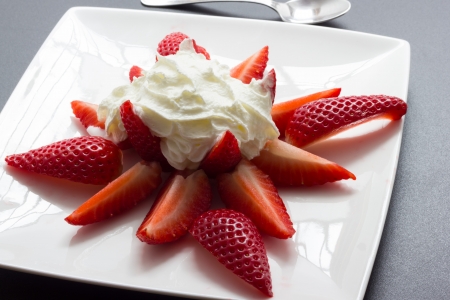A plate of tasty strawberry dessertの写真素材