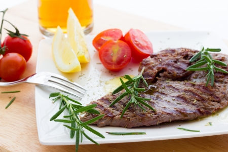 Close up view of same veal steaksの写真素材
