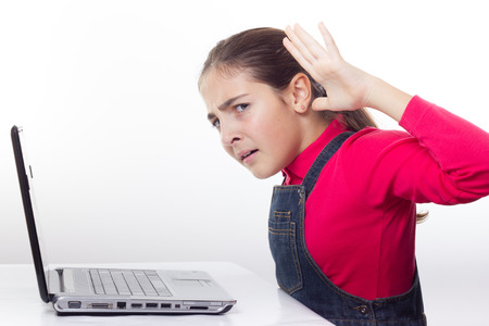 Girl with laptopの写真素材