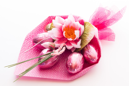 Easter bunch of flowers with white backgroundの写真素材