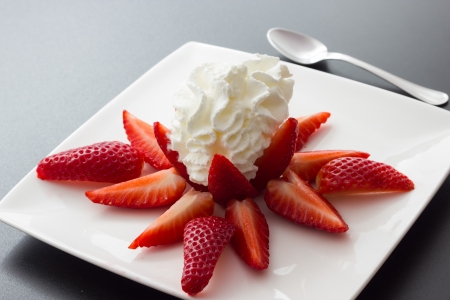 A plate of tasty strawberry dessertの写真素材