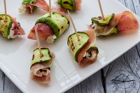 Zucchini and bacon rolls bakedの写真素材