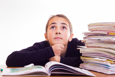 little cute girl do homeworksの写真素材