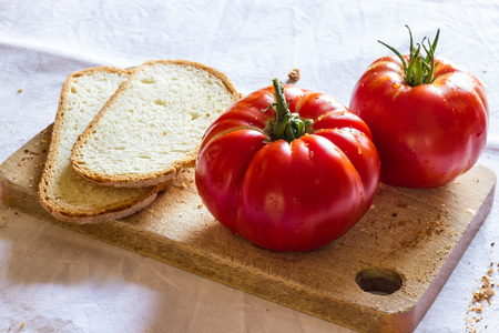 Bread with tomato and basilの写真素材