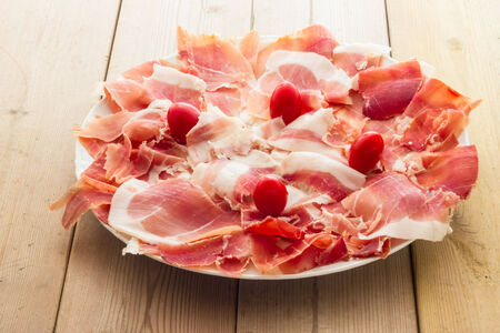 Real pork ham from Italy Bolognaの写真素材