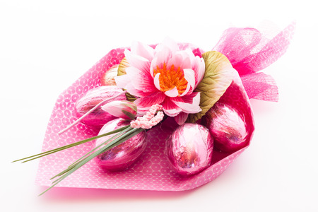 Easter bunch of flowers with white backgroundの写真素材