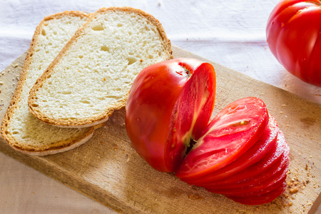 Bread with tomato and basilの写真素材