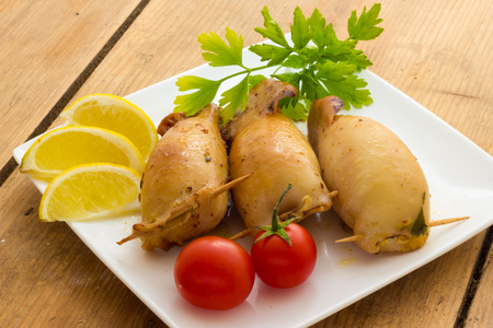 Plate of stuffed cuttlefishの写真素材