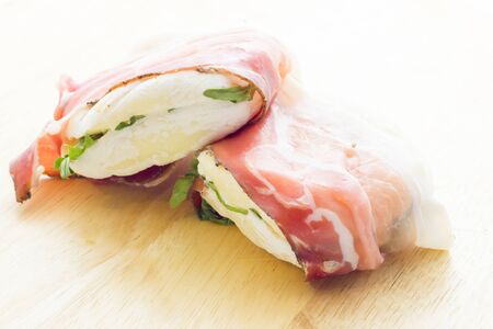 Tomino cheese with baconの写真素材