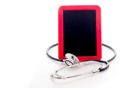 Stethoscope with red blackboardの写真素材