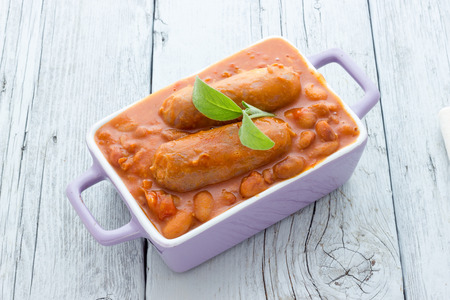 baked beans with sausagesの写真素材