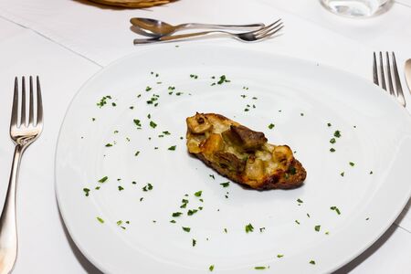 Appetizer of toast with  mushroomsの写真素材