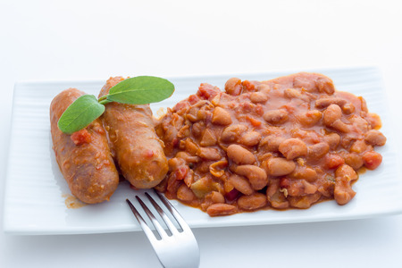 baked beans with sausagesの写真素材