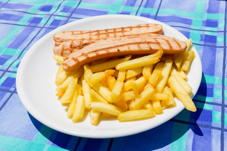 Wurstell with potato chipsの写真素材