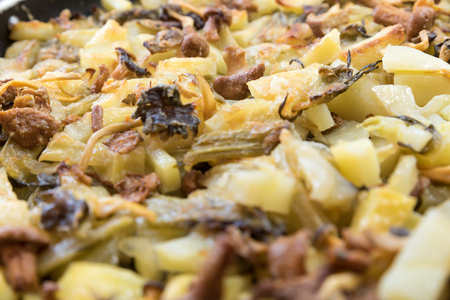 Mushrooms with roasted potatoesの写真素材