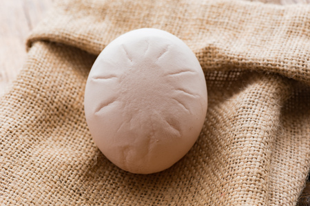hen's egg with marks on the shellの写真素材