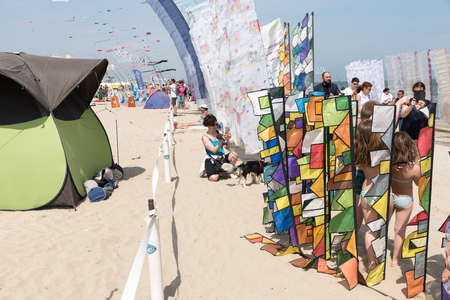 Kites with blue sky and white cloudsの写真素材
