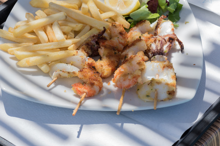 Squid skewers close up