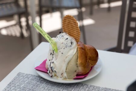 Brioche with Sicilian ice creamの写真素材