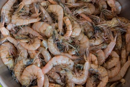 Raw prawns ready to be friedの写真素材