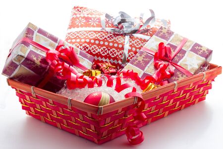 Basket with Christmas giftsの写真素材